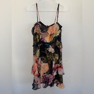 Nicole Miller Black and Gold Floral Dress